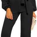 Happy Sailed Womens Formal Belted Jumpsuit Elegant Wide Long Pants Romper Classic Crew Neck Long Sleeve Jumpsuit Black Large
