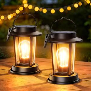 Solar Lanterns Outdoor Waterproof, Bright Hanging Solar Lights for Outside, Upgraded Lanterns Solar Powered Lighting for Garden Patio Porch Tree Decor (Warm Light, 2 Pack)