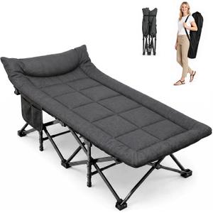 ARAER Camping Cot for Adults, 28" Wide with Mattress and Pillow (Dark Gray)