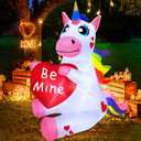 4 Ft Valentine's Day Inflatable Outdoor Decoration Blow Up Unicorn Holds Be Mine Heart LED Lighted Valentines Day Decoration for Yard Garden Lawn Holiday Home Party Outdoor Decor