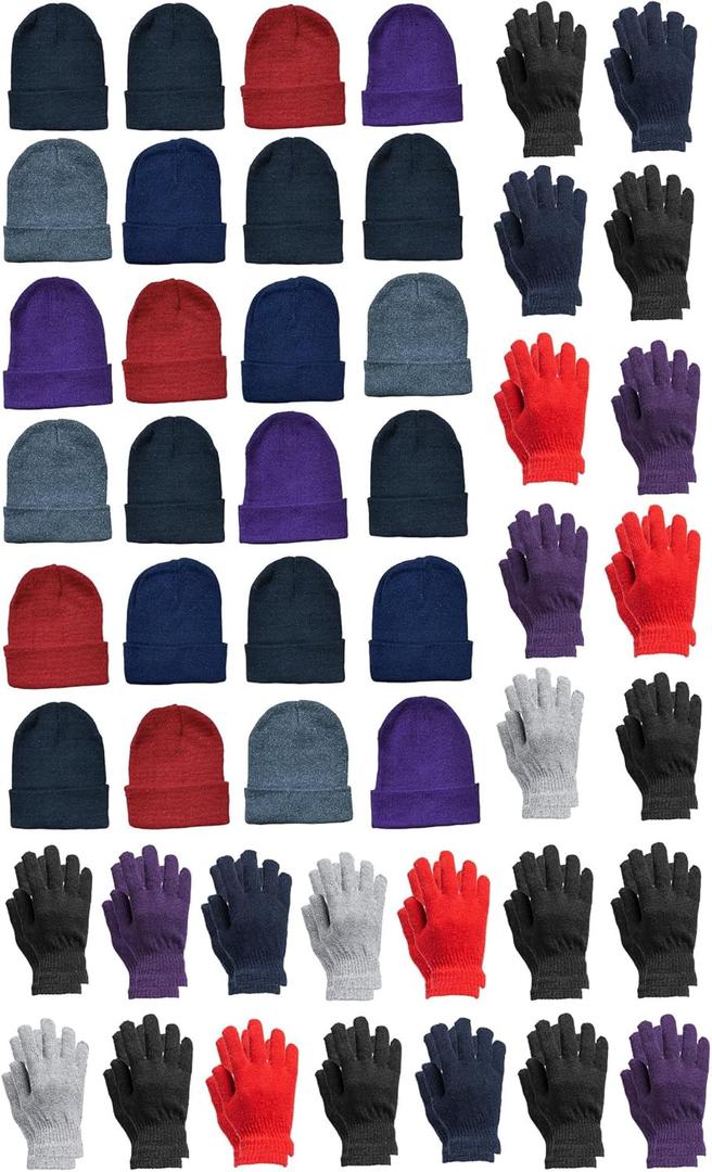 Yacht & Smith Wholesale Beanie and Glove Winter Bulk Kit, Kids Adults Bulk Sets, Homeless Donation Shelters (Adult Assorted Colors a - 12 Gloves 12 Hats)