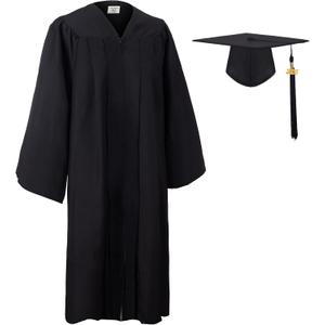 GradClassical Unisex Matte Graduation Gown Cap Tassel Set 2025 for High School and Bachelor (42, Black)