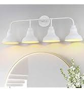 pasentel 34" Farmhouse Large Vanity Light, 4-Light Bathroom Lighting Fixtures Over Mirror, White Modern Rustic Industrial Indoor Wall Sconce Lighting for Bathroom, Cabinet, Mirror