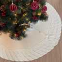 60-Inch Knitted Christmas Tree Skirt with Mermaid Stitch Pattern and Fishscale Buttons, Machine Washable, White (Cream)