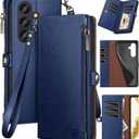 XcaseBar for S24 5G Wallet case with Zipper Credit Card Holder RFID Blocking,Flip Folio Book PU Leather Shockproof Protective Cover Women Men for S24 Phone case Blue