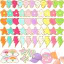 Self-Adhesive Chenille Patches for Girly Bags: NICEVINYL 57PCS Multicolor Flower Star Heart Cute Patch Embroidered Stick on - Lighting Rainbow Sticker Applique for Clothing Fabric Backpack Decor