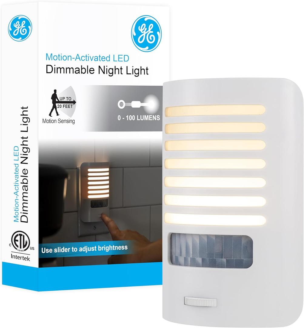GE LED Night Light, Motion Sensing, Dimmable, Louver Shade, White, Plug-in, UL-Certified, Ideal Nightlight for Bedroom, Bathroom, Kitchen, Hallway and More, 67555 (1 Pack)