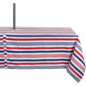 DII Patriotic Stripes Zippered Tabletop Collection, Stain Resistant & Waterproof, Tablecloth, 60x120, Red, White, & Blue