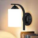 Phaosio Wall Sconces for Bedroom and Bathroom, Matte Black Farmhouse Wall Light Fixtures with Glass Shade, Modern Vanity Wall Lamps for Living Room, Hallway, Kitchen 1pcs