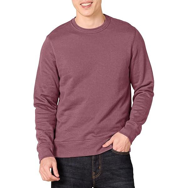 Men's Long-Sleeve Lightweight French Terry Crewneck Sweatshirt (Plum, M)
