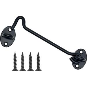 4 Pack 6" Hook and Eye Gate Latch, Stainless Steel Rust-Resistant Barn Door Lock Cabin Hooks for Gate Shutters Window Slide Barn Shed Cabinet Bathroom, with 16pcs Screw,Black