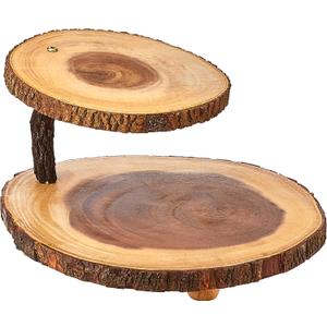 Lipper International Acacia 2-Tier Tree Bark Server for Meats, Cheeses, and Crackers,Acacia Tree Bark, 14"L x 14"W x 8"Th