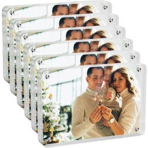 Magnetic Picture Frames for Refrigerator 4x6, 6 Pack Double-Sided Frames Clear Refrigerator Magnetic Frame, 4x6 Acrylic Picture Frame No Residue Picture Frame Desktop Display Gift Ideal