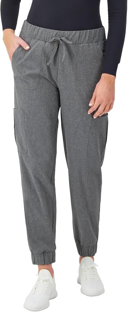 Hanes Women's Scrubs Cargo Joggers, Healthcare Scrub Joggers for Women, Moisture Wicking (XX-Large, Ebony Heather)
