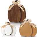 Ferraycle 3 Pcs Fall Pumpkin Decor Fall Wooden Signs 3D Pumpkin Tabletop Decor Farmhouse Sign Rustic Tiered Tray Decorations Block Centerpieces Standing Sign for Home Kitchen Harvest(Neutral Color)