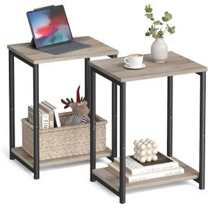 VASAGLE Side Tables Set of 2, Small End Table, Nightstand for Living Room, Bedroom, Office, Bathroom, Greige and Black ULET272B02