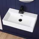 Wall Mount Bathroom Sink 24"x14" Small Vessel Sink Wall Mounted Rectangular Wall Hung Mini White Porcelain Ceramic Floating Tiny Sink with Overflow, Durable, Space-Saving, Ideal for Home,RV