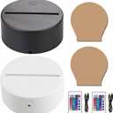 2-Pack 3D Night LED Light Base, LED Base for Acrylic 16 Colors LED Light Base with Remote Control and USB Cable for Bedroom Child Room Restaurant Shop (Black+White)