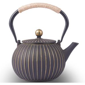 Cast Iron Teapot - Japanese Tetsubin 34oz (1000ml) Enamel Coated Interior with Removable Stainless Steel Infuser, Stovetop Safe Tea Kettle for Tea Ceremony, Black Gold