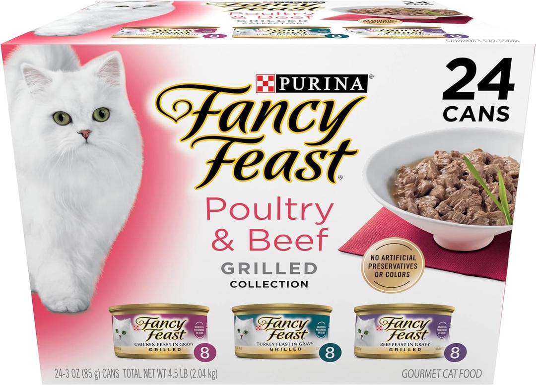 Purina Fancy Feast Grilled Wet Cat Food Poultry and Beef Collection Wet Cat Food Variety Pack - (Pack of 24) 3 oz. Cans (EXP 08/13/26)