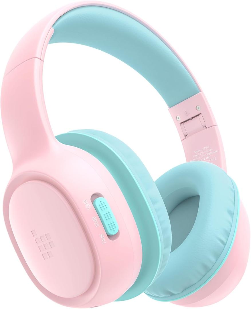 Tronsmart KH02 Kids Headphones Volume Limit 74/85/93dB, 45H Playtime, 3.5mm Jack, Foldable, Wireless Headphones with Microphone for School/Travel/Plane (Princess Pink)
