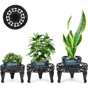 3 Pack Metal Plant Stands Indoor Outdoor, Heavy Duty Iron Flower Pot Stand for Multiple Plants, Rustproof Low Round Plant Holder for Garden, Patio, Home