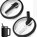 40 oz Tumbler Flip Straw Lid Replacement fit for Stanley Quencher, Spill Proof Tumbler Cover for Stanley Cup (black)