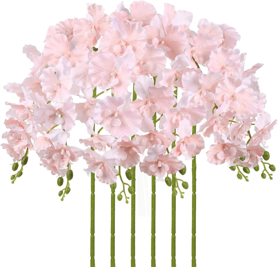 Orchids Artificial Flowers,6PCS Light Pink Tall Fake Flowers 36" Artificial Phalaenopsis Long Stems Silk Orchids for Wedding Party Office Home Dcor (Light Pink)