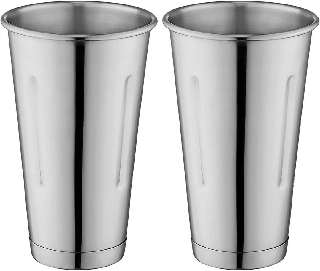 Metal Magery Stainless Steel Milkshake Cups Immersion Hand Blender Malt Cup 30 oz Set of 2