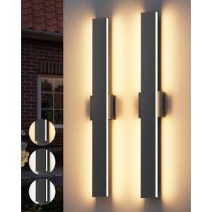 2 Pack 31.5in Outdoor Wall Light,3000K 4000K 6000K Modern Exterior Wall Sconces Linear Outdoor Light for Garage House Porch Entrance