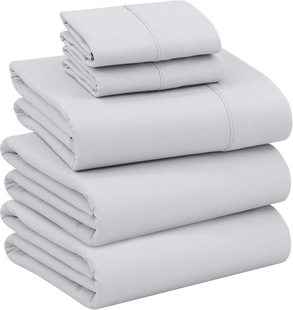RUVANTI 100% Cotton Sheets  Split King Size Percale Bedding, Cooling & Breathable, Durable with a Crisp, Soft & Comfortable Feel, 16" Deep Pocket, 5-Piece Set, Quiet Gray