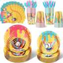 350 Pcs Ice Cream Drip Baseball Birthday Party Decorations Set Ice Cream Paper Plates Napkins Fork Set Disposable Fairy Tableware Decorations Supplies for Baby Shower Dinner Serves 50