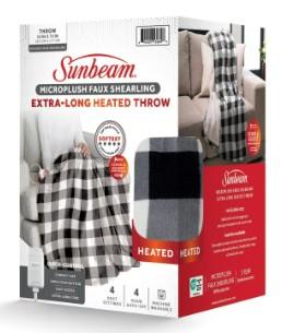 Sunbeam Microplush Sherpa Electric Heated Throw Blanket-Black/White Plaid 60×70"