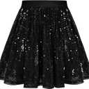 GRACE KARIN Girls Sequin Skirt Elastic Waist Sparkle Pleated Skirt for Party 5-14Y (Black)