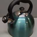 Amazon Basics Stainless Steel Tea Kettle, Hot Water Kettle with Whistle Spout, Fast Boiling, Ergonomic Handle, 2.4-Quart, Teal