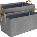 DAYARD Fabric Storage Bins with Metal Frame, Large Storage Baskets for Closet Organizing, Rectangle 2-Pack, Grey