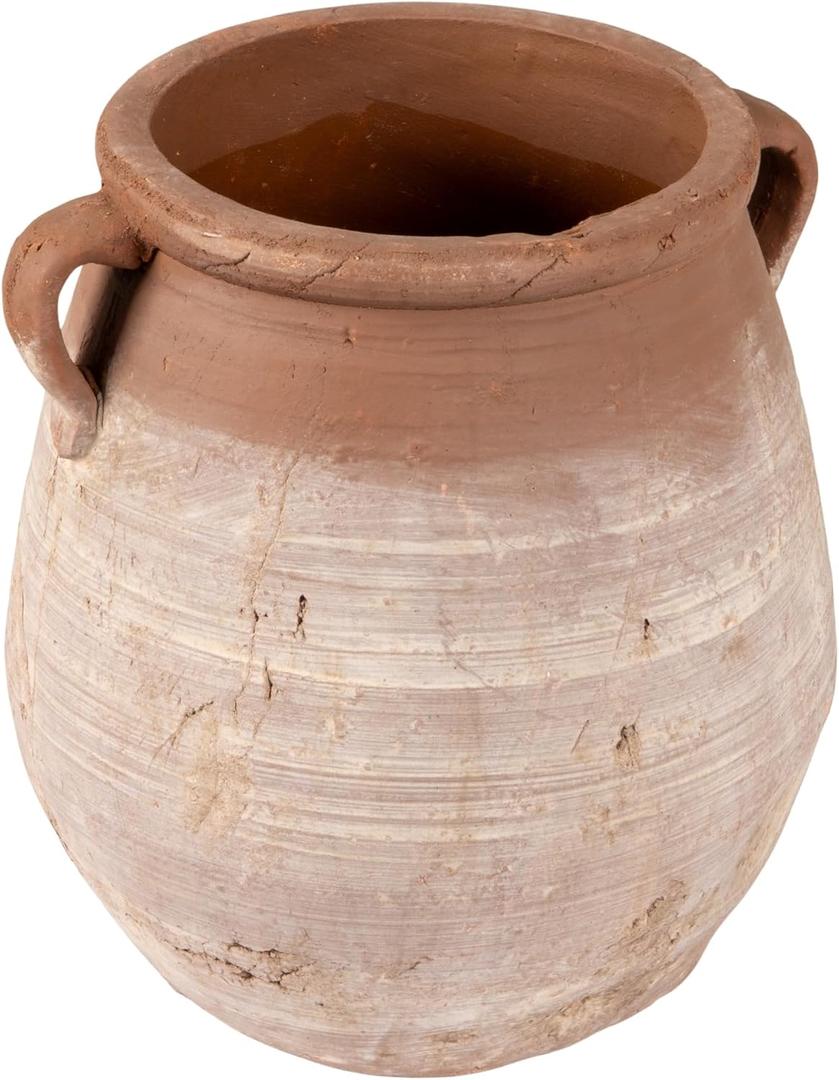 Creative Co-Op Large Orange & Whitewashed Terracotta Urn, 14 Inch High