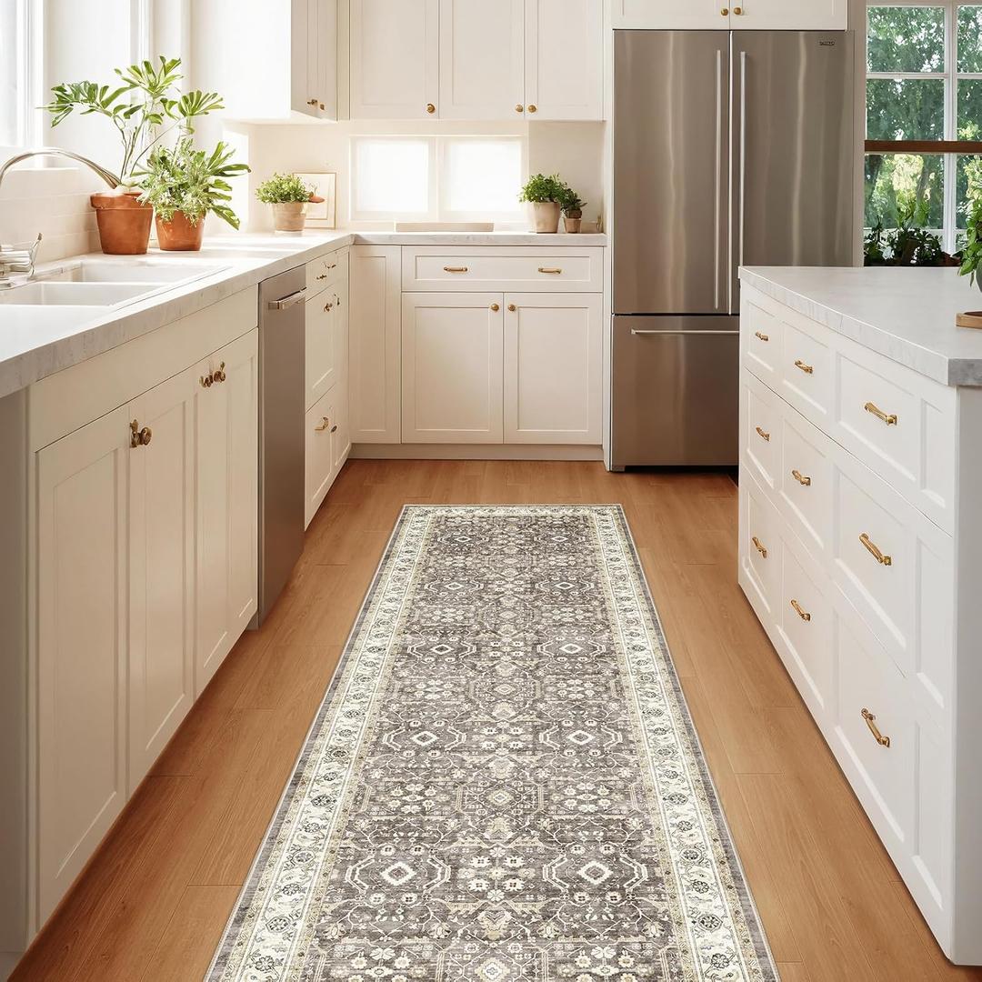 WITSHOCK Runner Rug 2x6 Kitchen, Rugs Runners Machine with Washable Non Slip Backing for Hallway Stair Runner Rug Indoor Entryway Laundry Room, Brown/Beige