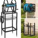 VEVOR Freestanding Garden Hose Reel, Holds 200 Feet of 5/8-inch Hose, Wall Mount or Ground Mount, Detachable Holder Stand with Storage Rack, 5 ft Leader Hose, Brass Fitting, 4 Spikes, for Backyards