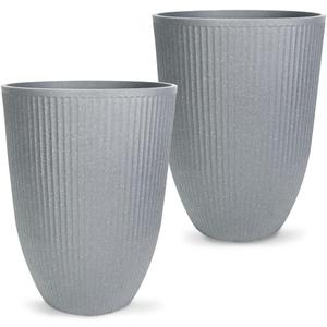 2 Pcs Pack 18.5 Inches Heavy Duty Plastic Resin Tall Tapered Planter Pots Large Round Planter Flower Pot with Drainage Holes for Indoor Outdoor Deck Porch Garden Home Patio Front Door (Light grey, M) (Medium)