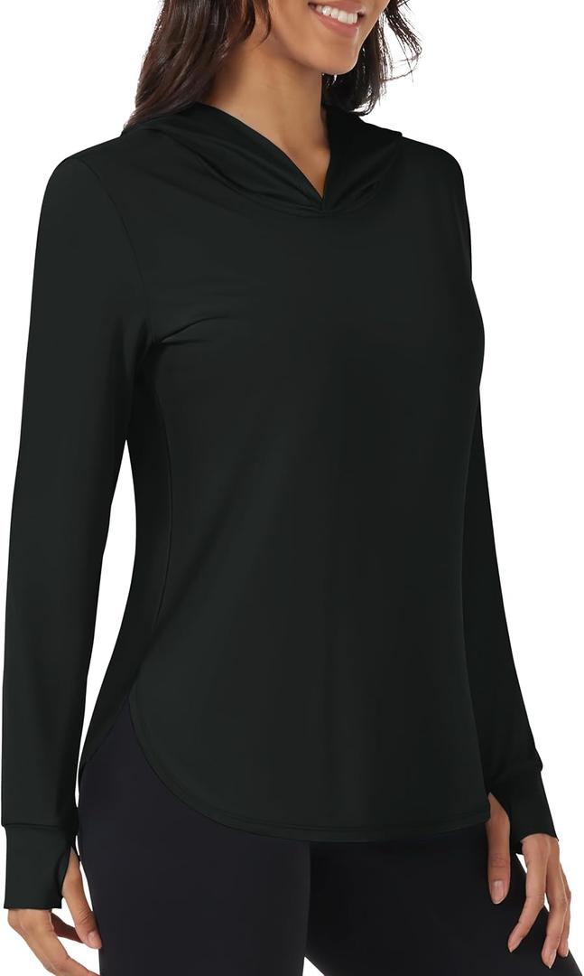 TACVASEN Women's UPF 80+ UV Protection Hoodie Lightweight Long Sleeves Quick Dry Fishing Running Workout Shirt Outdoor (Black, S)
