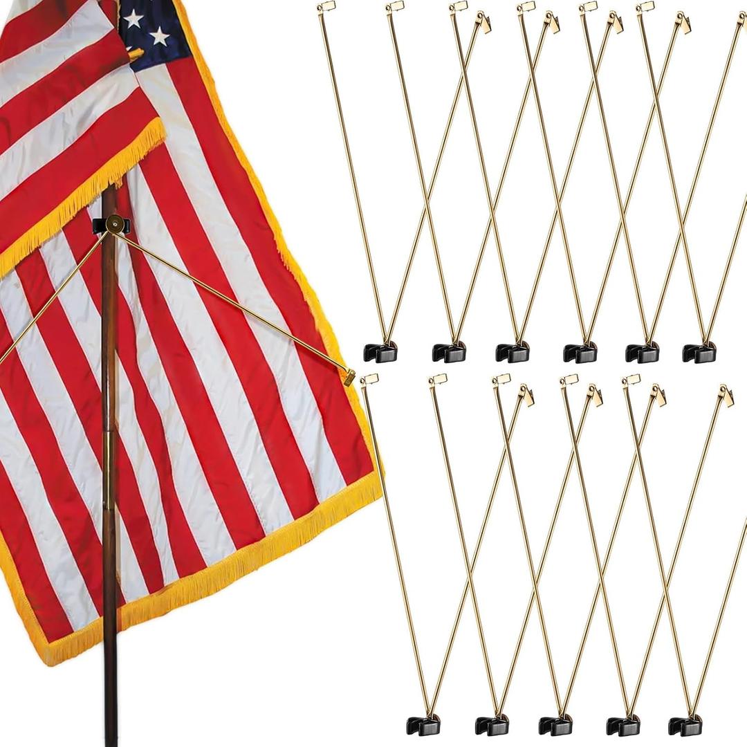 Gisafai 12 Pcs Large Gold Flag Spreader for Indoor Flag Juneteenth Flags Holder Flag Display for Outside Balcony Flag, 19.69 Inches Length