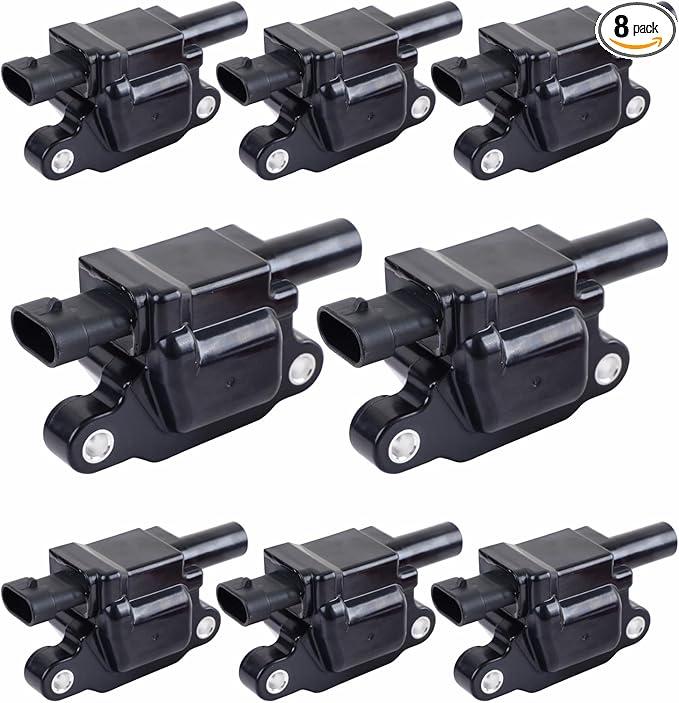Set of 8 Square Ignition Coil Pack Fits for 5.3 V8 2007 2008 2009 2010 2011 Chevy Silverado 1500 Avalanche Tahoe Suburban GMC Yukon Sierra Coils 5.3L UF413 12570616 (UF413 black)
