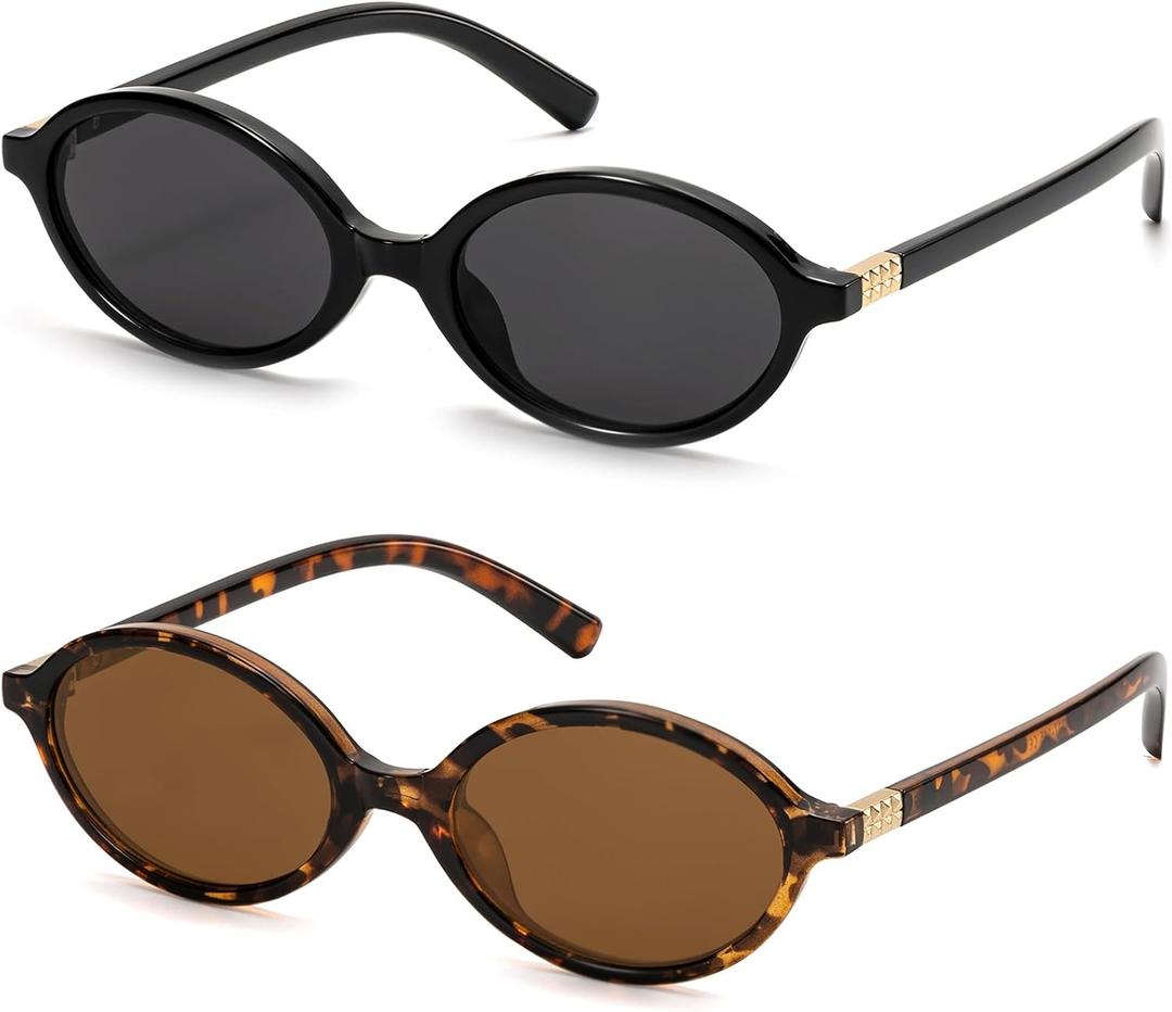 ViewJoy Retro Oval Sunglasses for Women Vintage 90s Y2K Trendy Designer Sun Glasses (Black+tortoise)