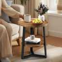 PPAMAPIC Round End Table, 2 Tier Side Table with Storage Shelf, Nightstand Accent Table for Living Room Bedroom Small Space, Black Metal Frame, 19.7" D x 23.6" H, Rustic Brown
