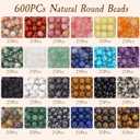 600pcs Natural Round Stone Beads, 4mm Loose Beads for Jewelry Making - Smooth Stone Spacers for Friendship Bracelets, DIY Craft Box