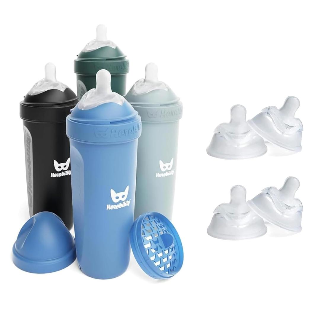 Herobility Double Anti-Colic Baby Bottle  12 fl oz /340ml with Large Size Teats - Bundle