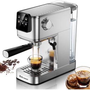 RELEXNOW Espresso Machine, 20 Bar Espresso Maker Milk Frother & LCD Panel, Hot & Iced with Rapid Cold Brew, Stainless Steel Espresso Coffee Machine with 41oz Water Tank for Cappuccino, Latte (Sliver)