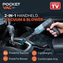 Pocket Vac 2-in-1 Cordless Handheld Vacuum and Blower Rechargeable, Compact, Portable Mini Vacuum Cleaner for Car, Home, Kitchen, Pet Hair and Crumbs with Reusable HEPA Filter Great Gift Idea
