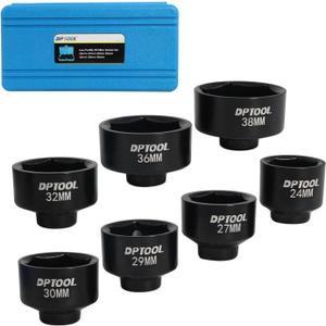 7 Pcs Low Profile Oil Filter Socket Set 6 Point Canister Oil Filter Cap Wrench Remover and Installer Tool Kit Compatible with VW BMW V0lVO Chevy Etc with 3/8" Drive 24mm 27mm 29mm 30mm 32mm 36mm 38mm
